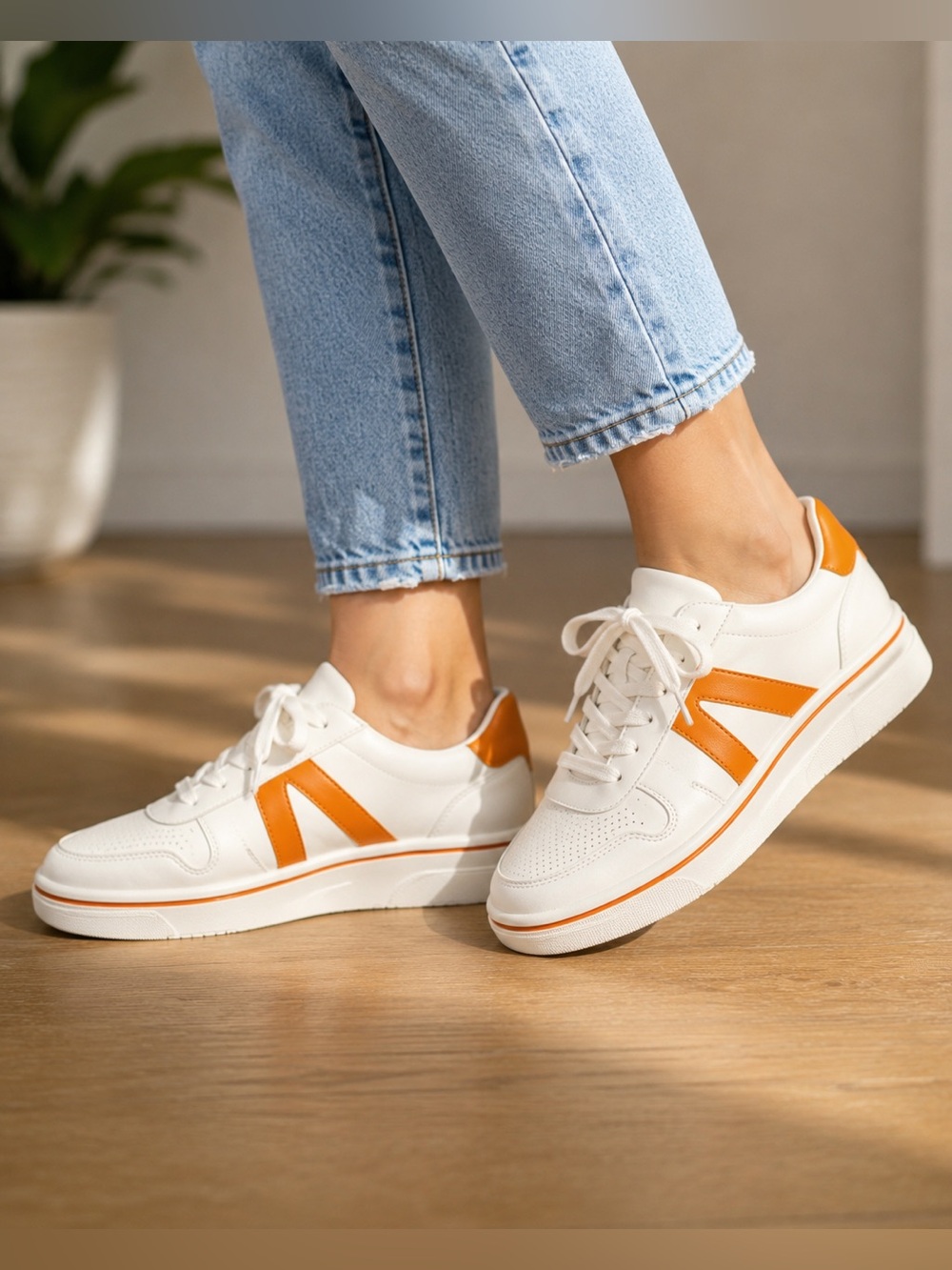 MIA Alta Anatomical Contoured Footbed Sneakers – White/Orange – Size 9 – NWOT